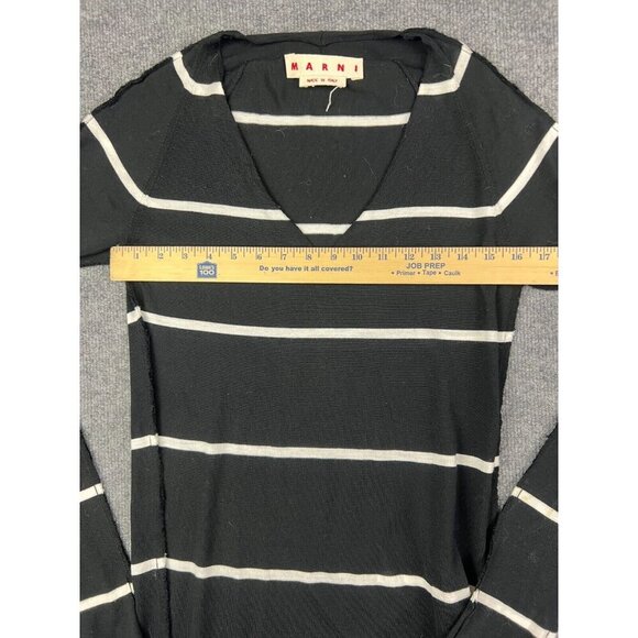 Marni Virgin Wool Dress Women's 14 Black Striped Long Sleeve Made in Italy - Picture 3 of 10